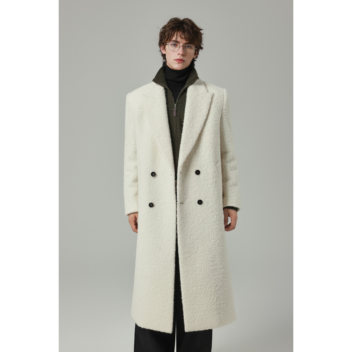 w2x韩系毛呢大衣加厚秋冬季新款男士中长款风衣毛绒呢子外套男款