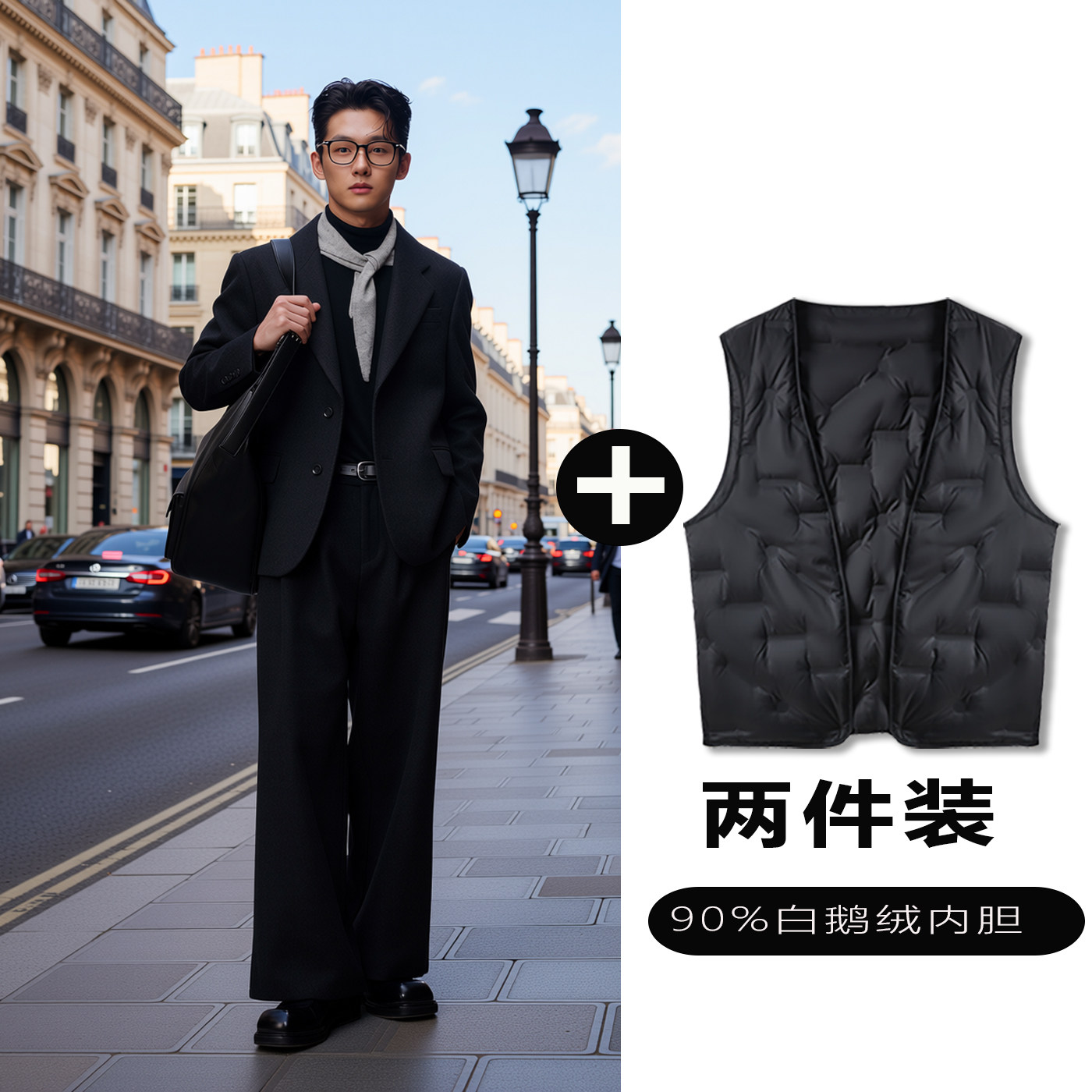 w2x羊毛西服可选90白鹅羽绒服内胆秋冬保暖宽松正肩休闲西装外套