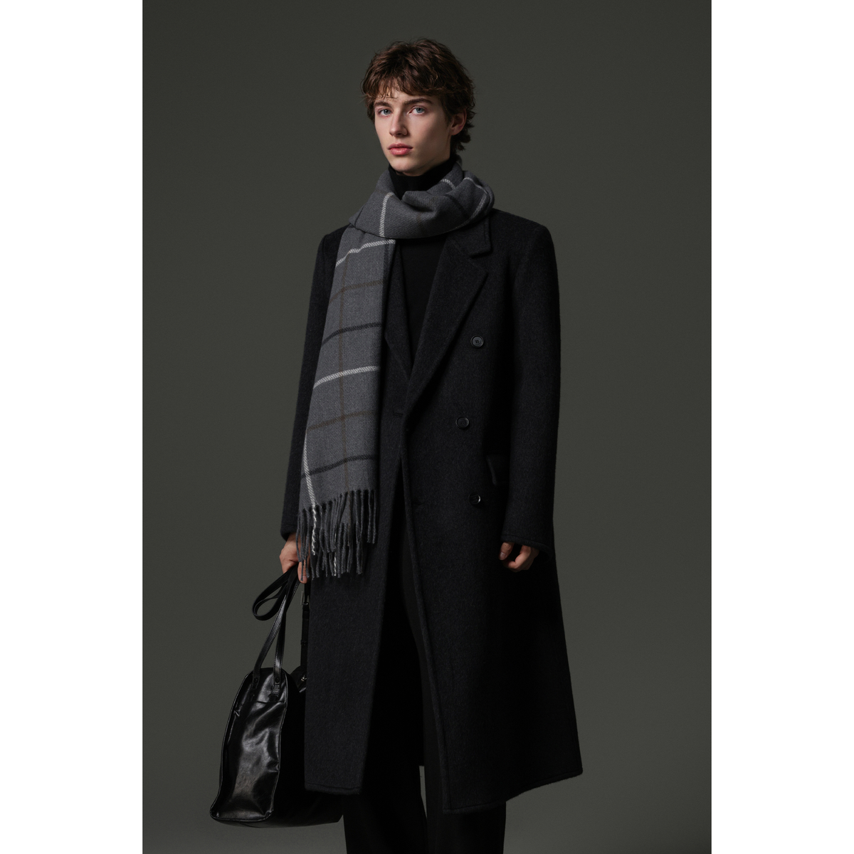 w2x轻奢气质羊毛呢子大衣秋冬季男士风衣中长款通勤西装外套加厚