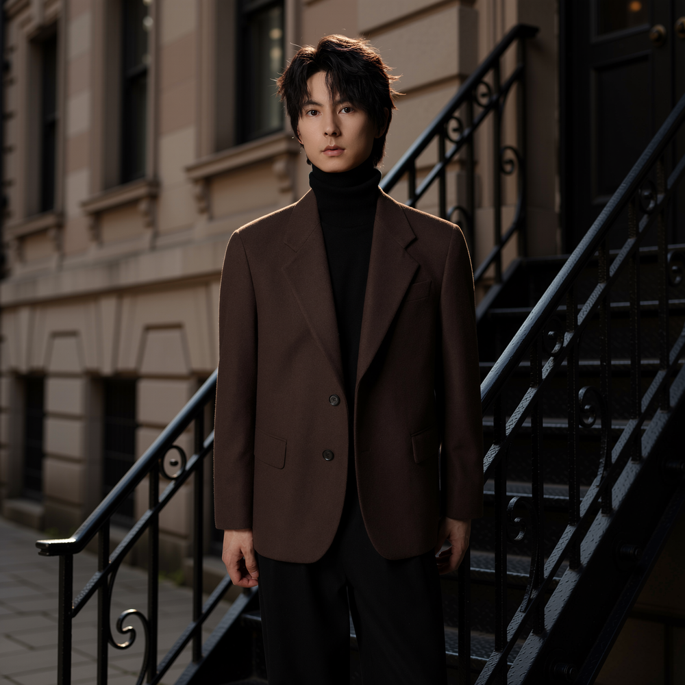 w2x轻奢感双面羊毛呢大衣男款冬季新款西装外套加厚西服男士冬装