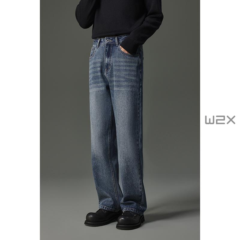 冬季蓝色牛仔裤男直筒宽松休闲裤