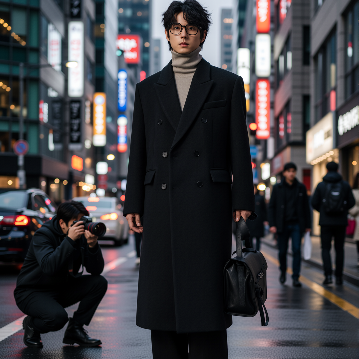 w2x高档秋冬季双面羊毛呢大衣新款男士外套长款风衣加厚冬装保暖