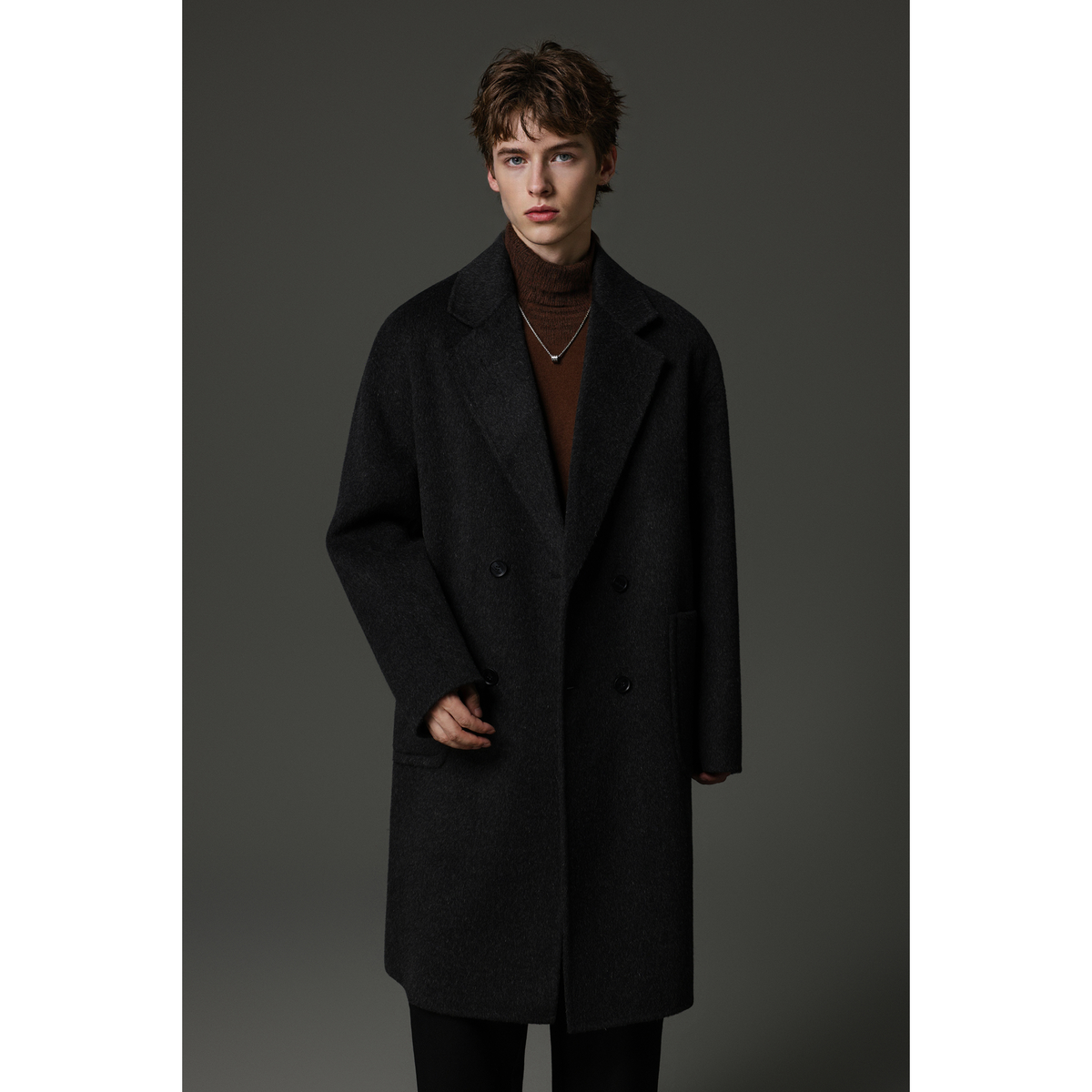 w2x设计感纯羊毛呢外套男款双面呢大衣秋冬季男士加厚风衣英伦风