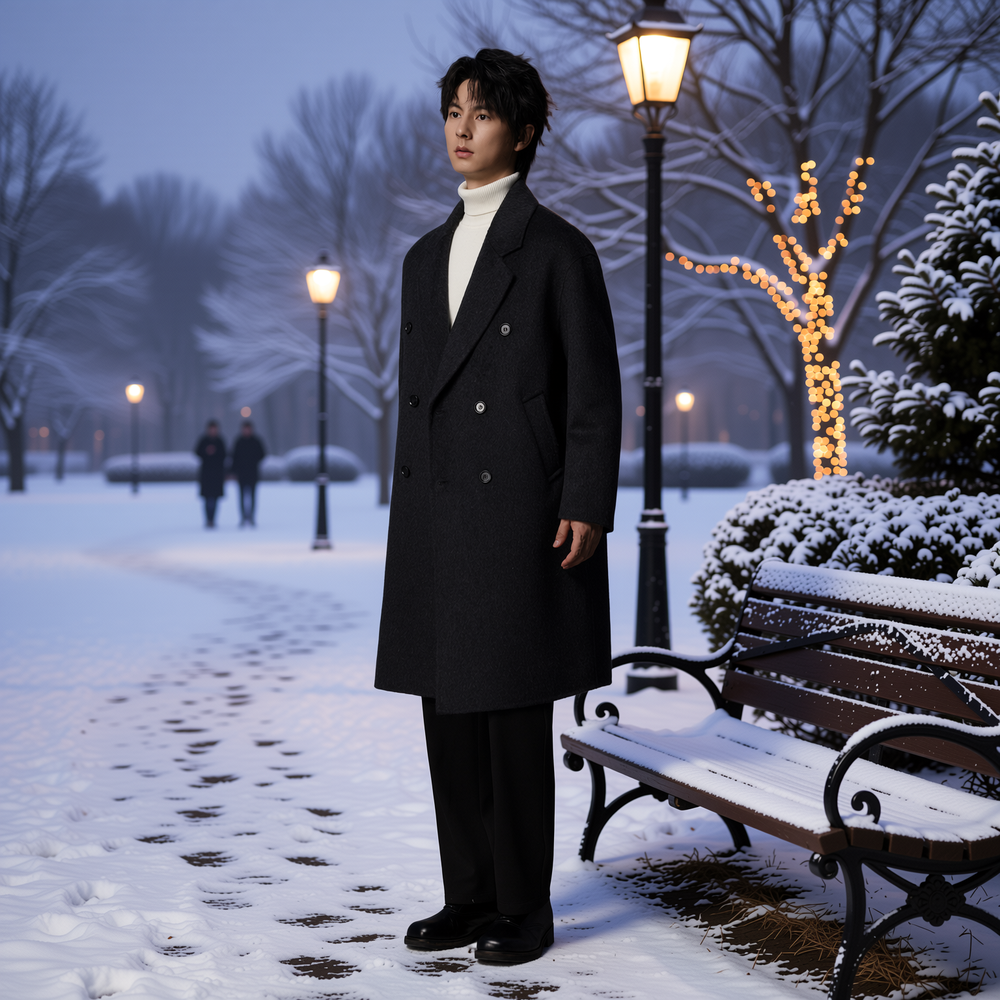 w2x韩版秋冬季羊毛呢子大衣加厚新款外套风衣中长款双面呢男装奢