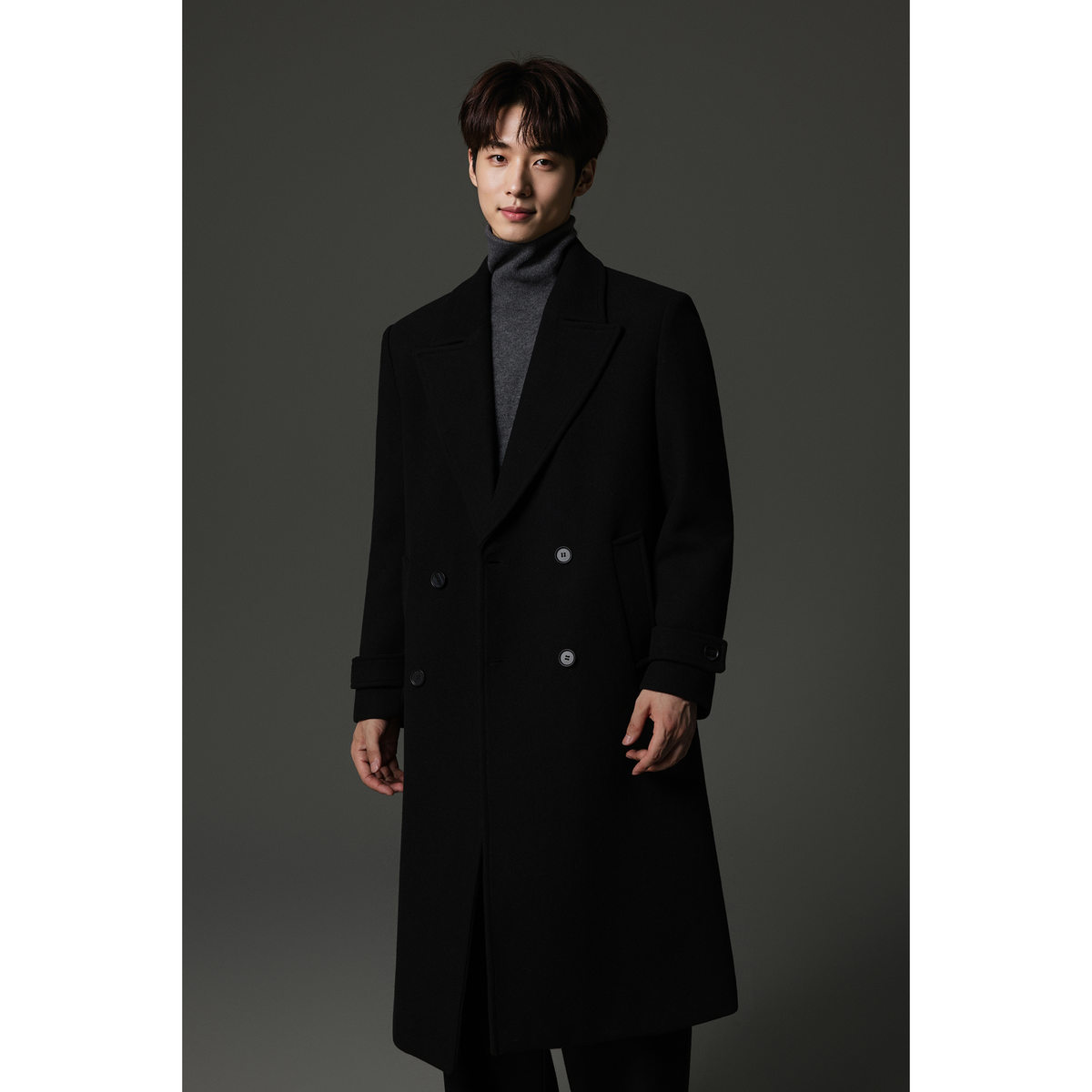 w2x黑色高级感羊毛呢大衣风衣外套商务秋冬装加厚中长款男装时尚