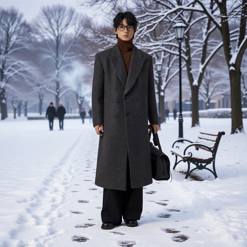 w2x毛呢大衣秋冬季时尚男士西装加厚保暖中长款风衣呢子冬装外套