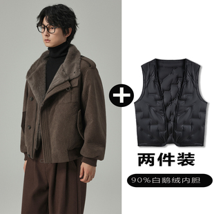 w2x夹克可选90白鹅羽绒服内胆秋冬季 外套 加绒加厚高级感痞帅男士
