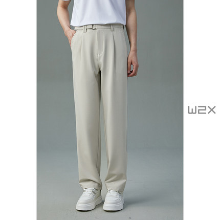w2x夏季薄款青年休闲裤男成熟稳重休闲西装裤垂坠感直筒宽松长裤