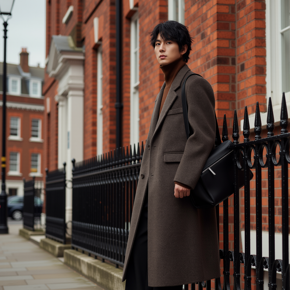 w2x秋冬季羊毛呢大衣潮流男士西装加厚中长款风衣冬装双面呢外套