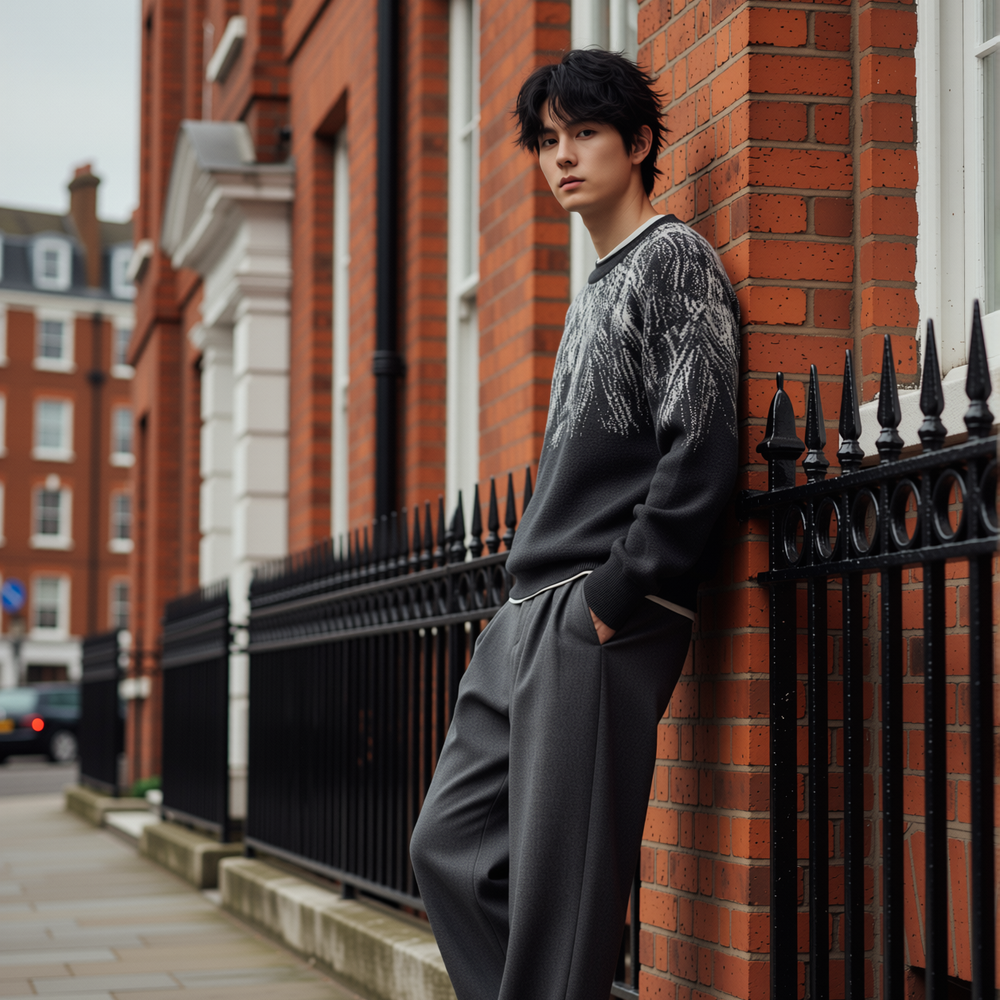 w2x冬季新款毛呢上衣针织衫男士加厚长袖打底毛衣青年内搭冬装潮