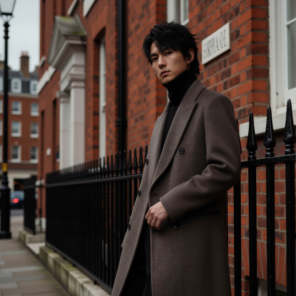 w2x100%羊毛呢大衣男秋冬季男士加厚男装中长款风衣西装外套保暖