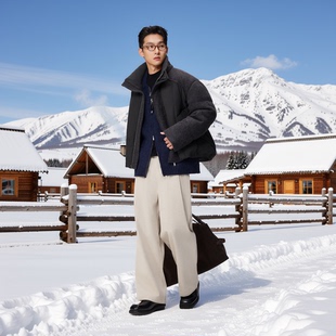 w2x美式 夹克保暖 90白鸭绒羽绒服痞帅羊毛拼接面包服外套加厚男士