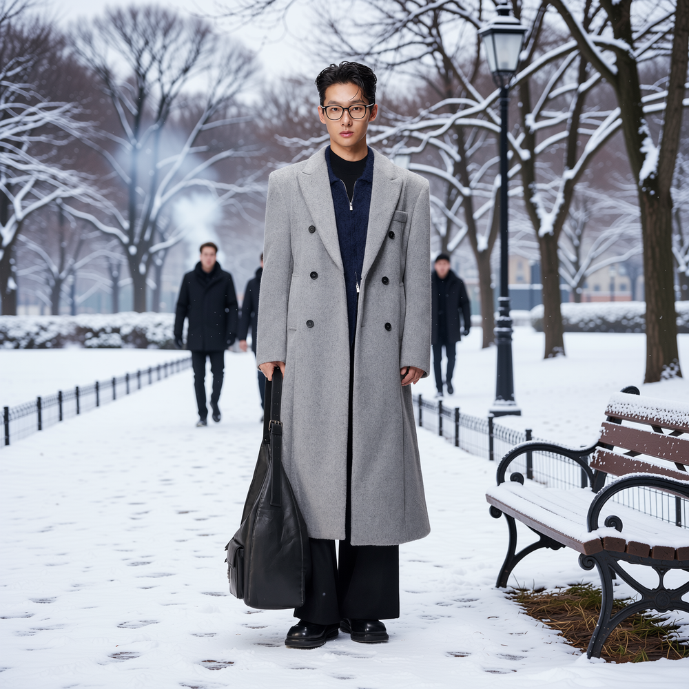 w2x韩版帅气羊毛呢大衣男士冬装秋冬季新款中长款风衣西装外套男