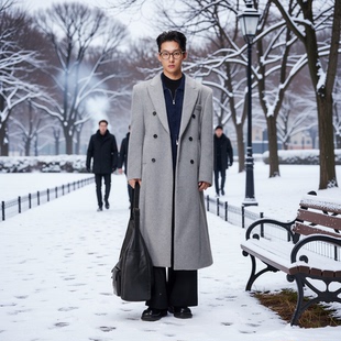 秋冬季 冬装 新款 中长款 外套男 w2x韩版 风衣西装 帅气羊毛呢大衣男士