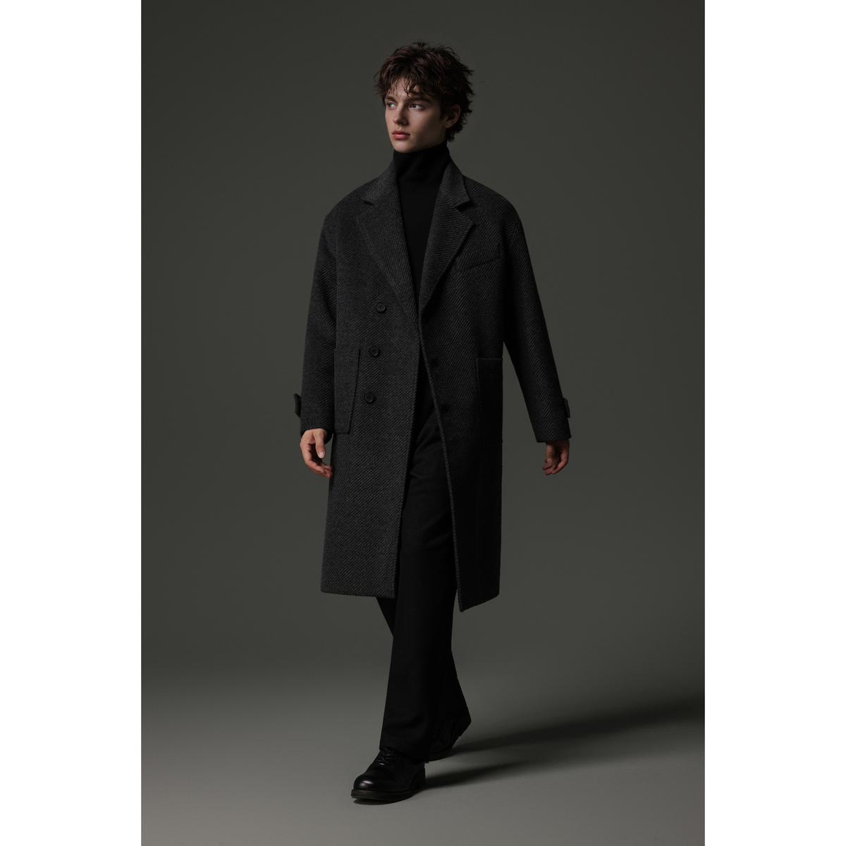 w2x2025冬季新款加厚宽松羊毛呢子大衣男中长款风衣外套男装时尚