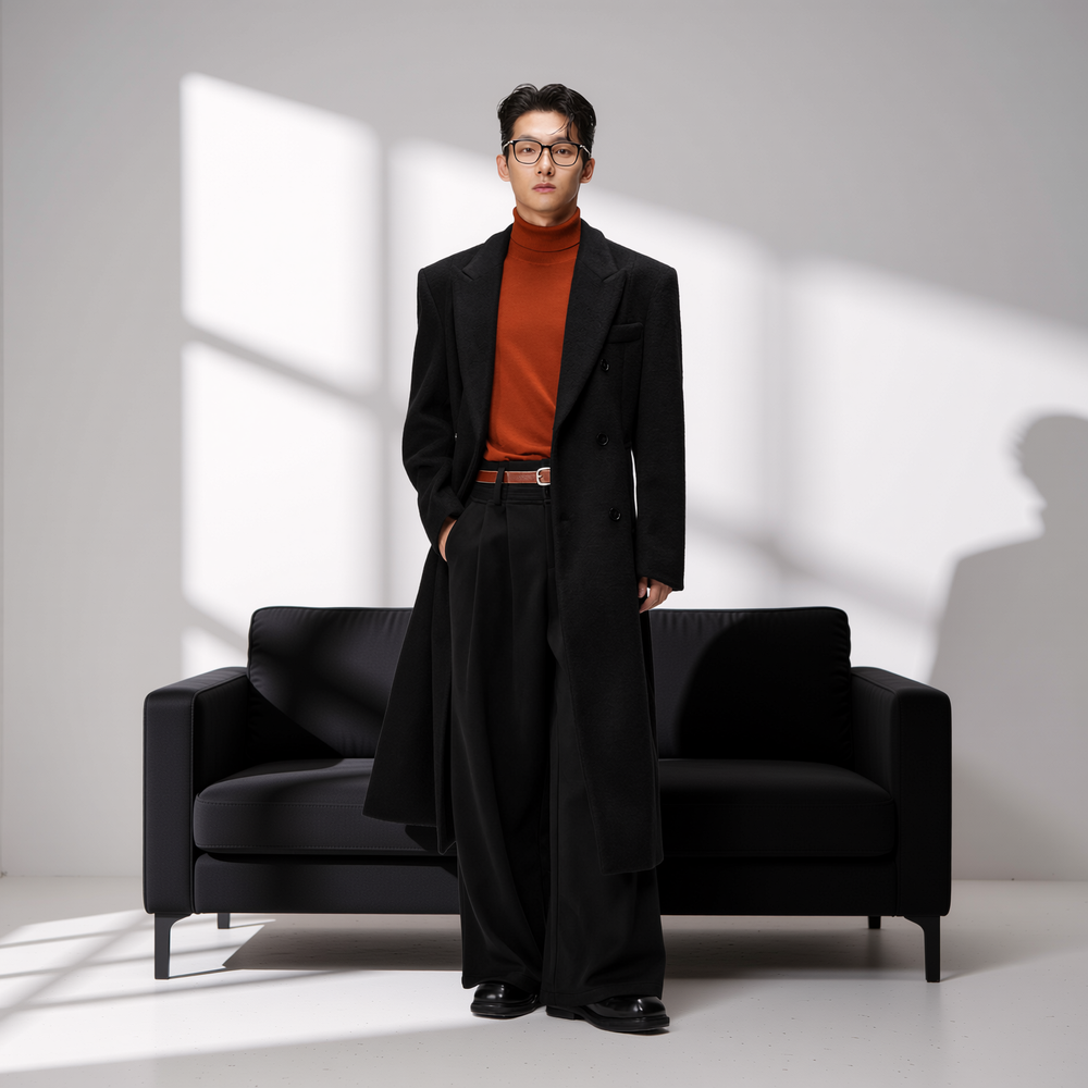 w2x秋冬季双面呢子外套男新款西装加厚男装中长款风衣羊毛呢大衣