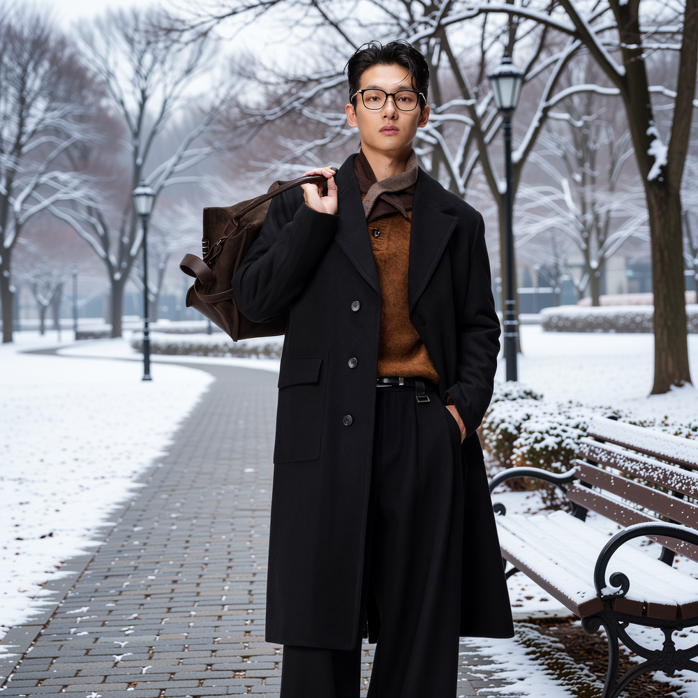 w2x新款毛呢大衣中长款加厚秋冬季西装外套时尚行政风衣冬装男士