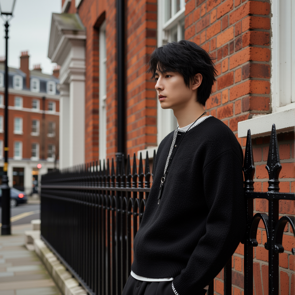 w2x假两件慵懒风羊毛针织衫男秋冬季新款上衣男士毛衣打底衫男款