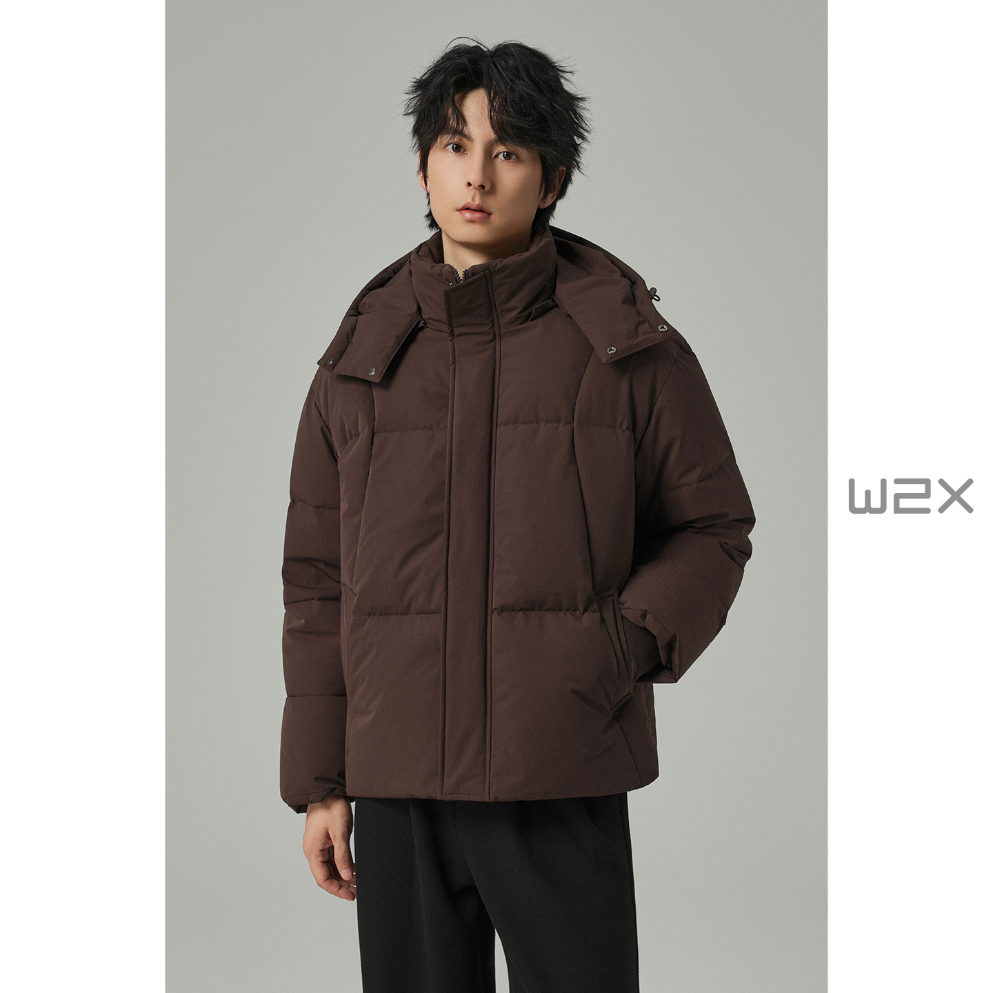 冬季新款加厚连帽羽绒服男短款