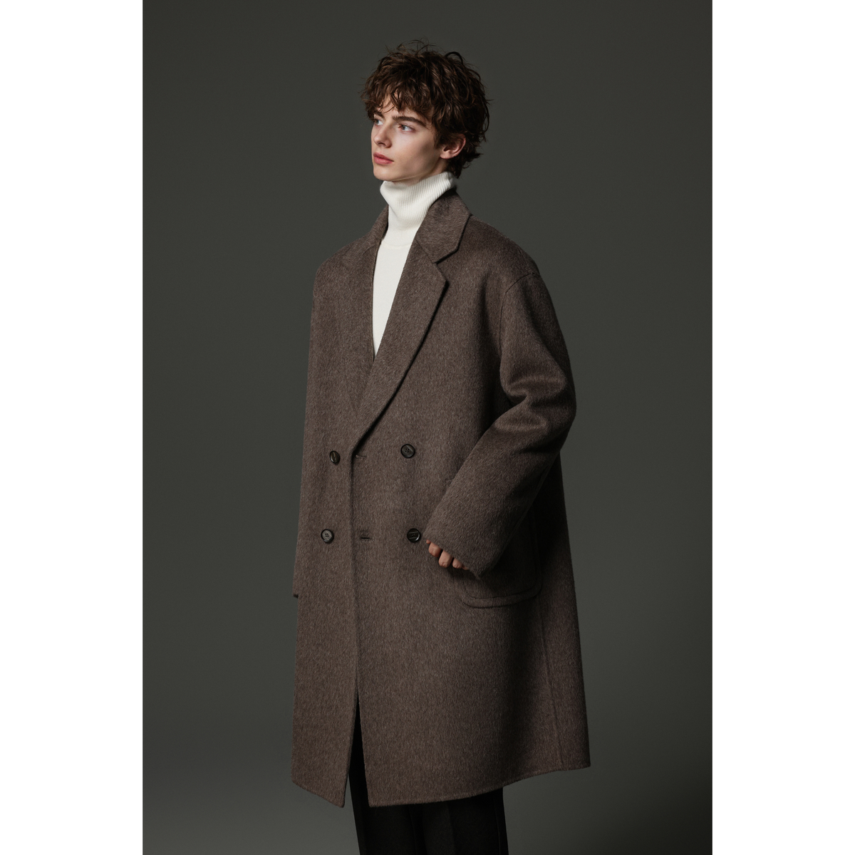 w2x冬季百搭100%纯羊毛双面呢大衣男士中长款宽松外套高级感风衣