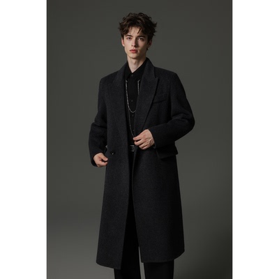 w2x冬季全羊毛呢大衣加厚西装外套双面呢子男款中长款风衣高端潮