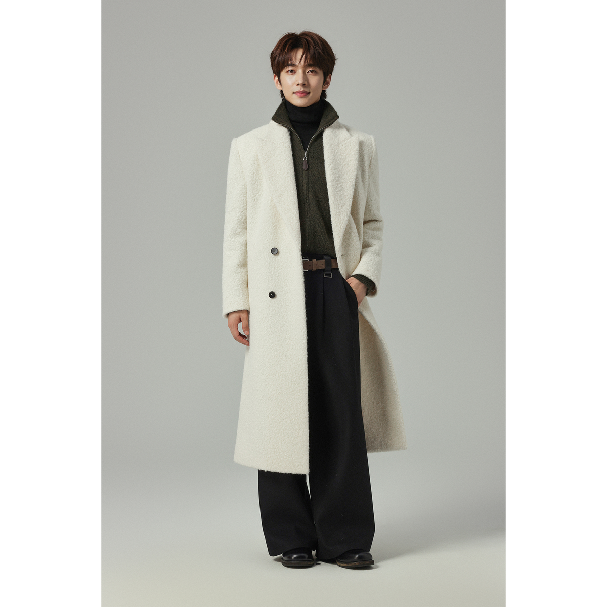 w2x2025秋冬新款男士风衣加厚毛呢大衣外套中长款毛绒呢子男装潮