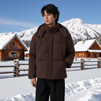 w2x韩系冬季90白鸭绒羽绒服连帽新款男士加厚面包服时尚外套冬装