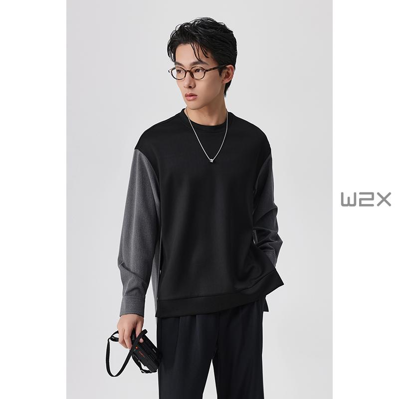 设计感撞色拼接圆领卫衣男