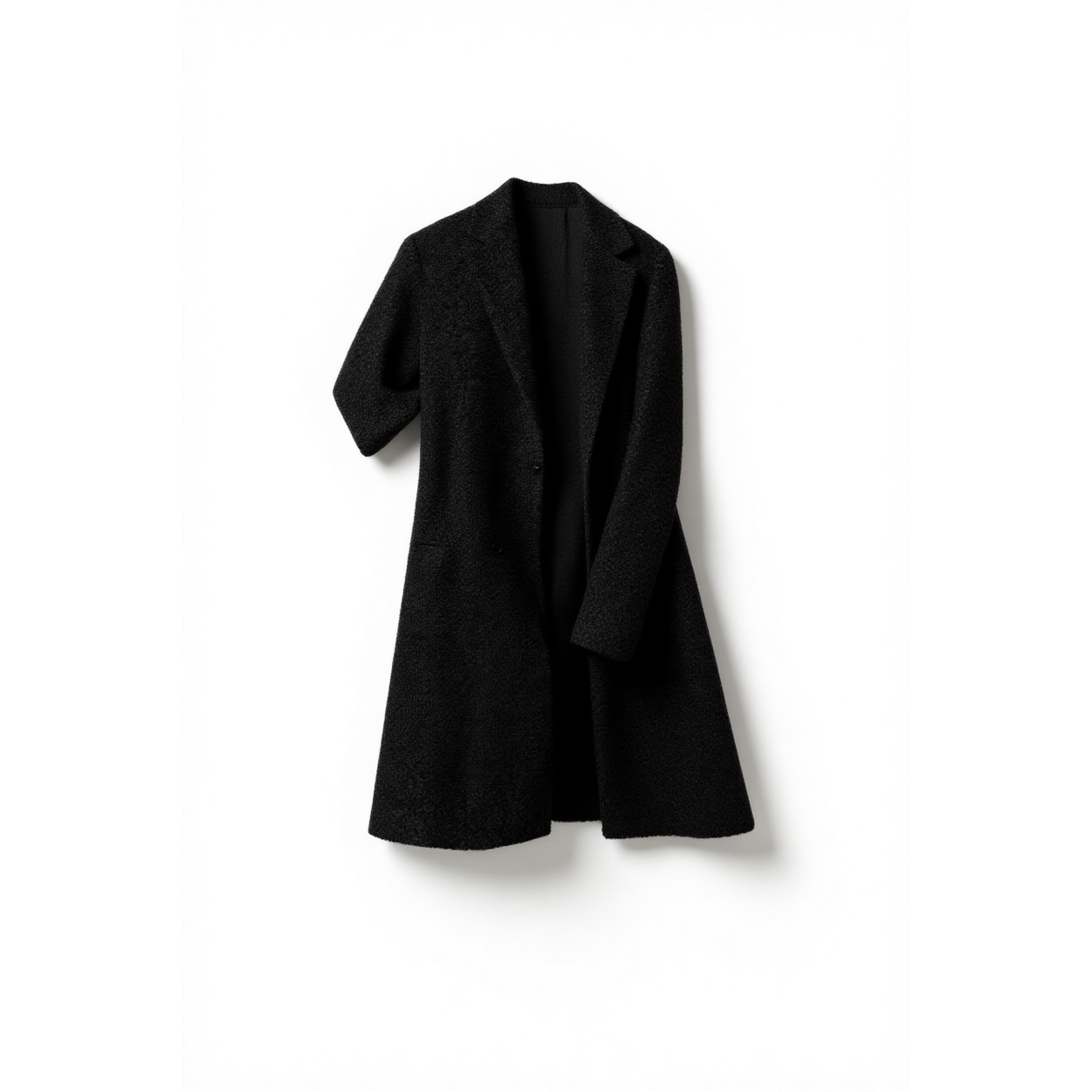 w2x男式秋冬款大衣毛呢外套呢子风衣中长款黑色双面呢高级感加厚