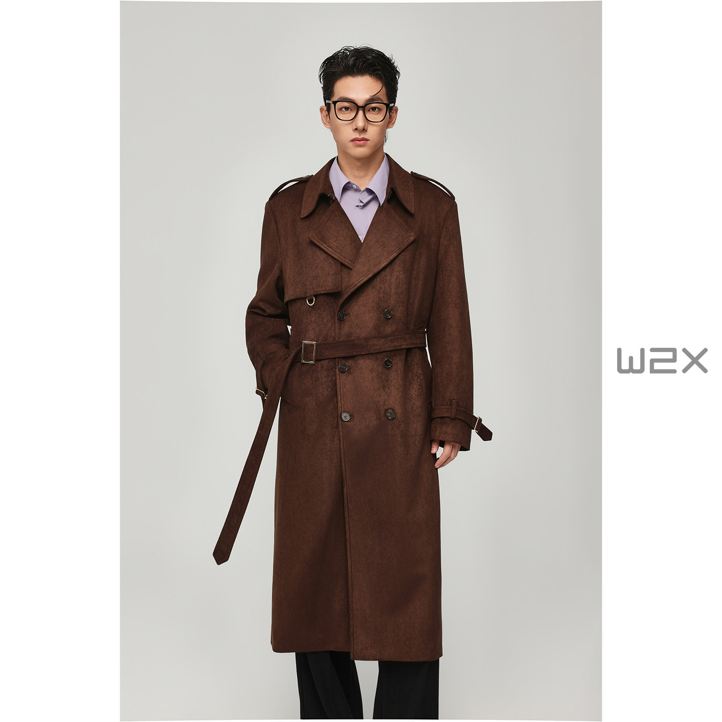 w2x2026春季新款麂皮绒风衣男中长款外套高级感痞帅休闲青年披风