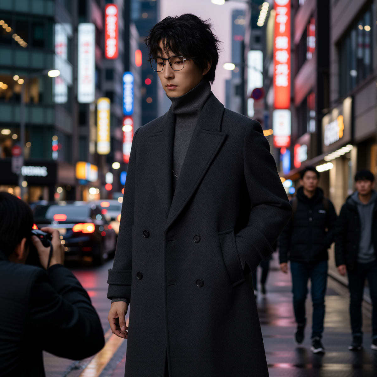 w2x秋冬季羊毛呢大衣男士风衣西装外套新款双面呢冬装加厚中长款