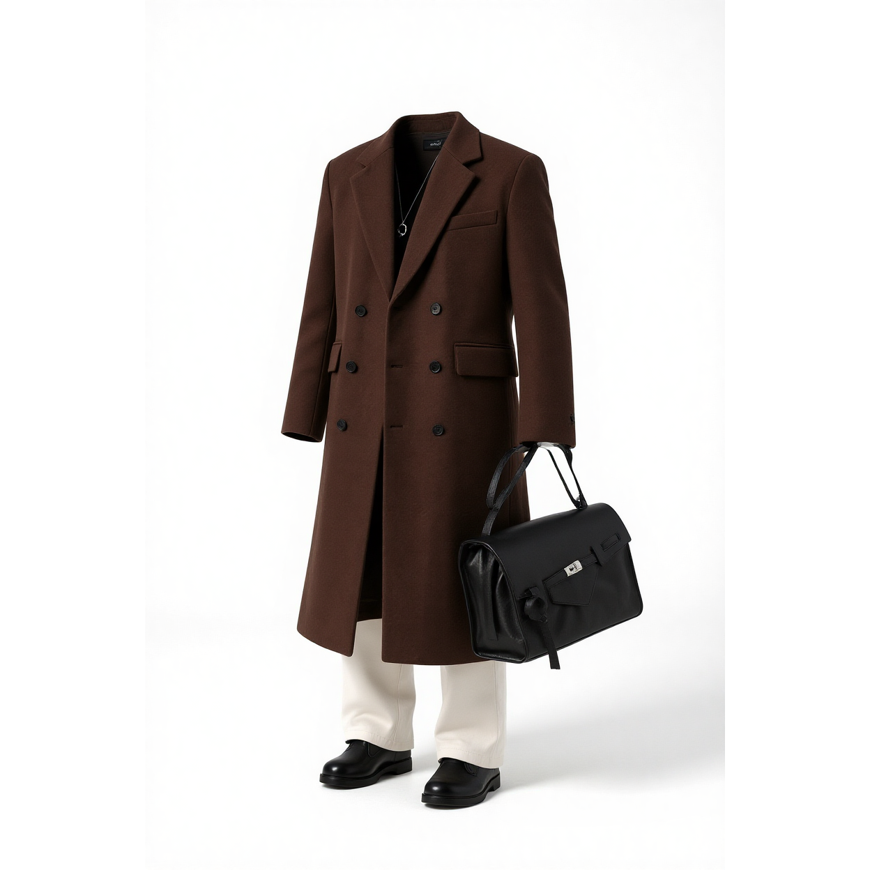 w2x冬季爸爸款加厚大衣 双面呢羊毛风衣外套长款韩版男士呢子高级