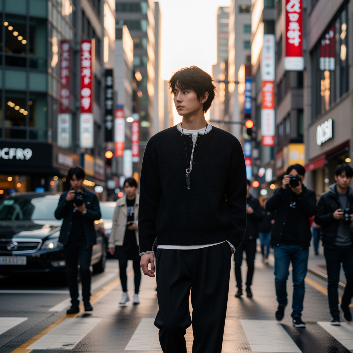 w2x潮牌假两件羊毛针织衫秋冬季新款上衣男士毛衣打底衫男款百搭