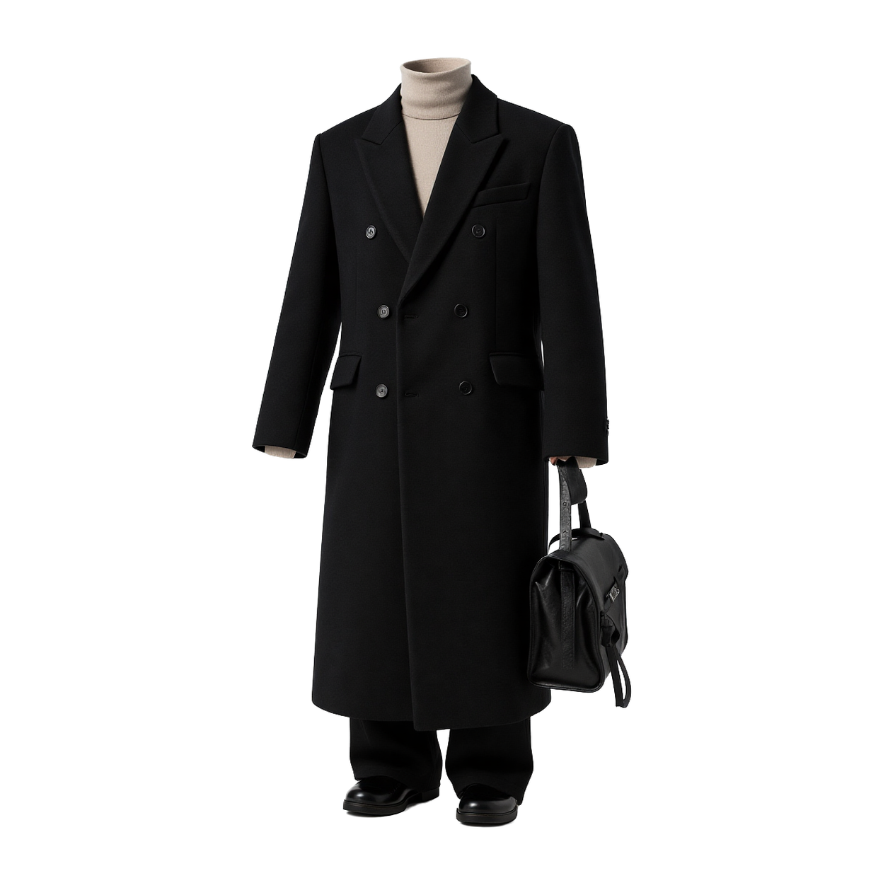 w2x轻熟风羊毛呢大衣冬季新款男士加厚款长款风衣男装双面呢外套