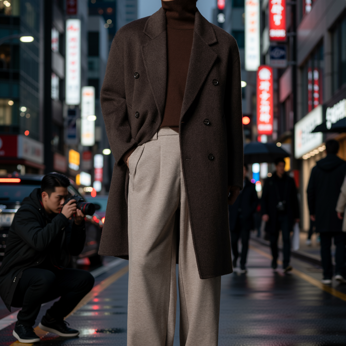 w2x羊毛呢大衣高端气质秋冬季新款男士风衣中长款男装双面呢外套