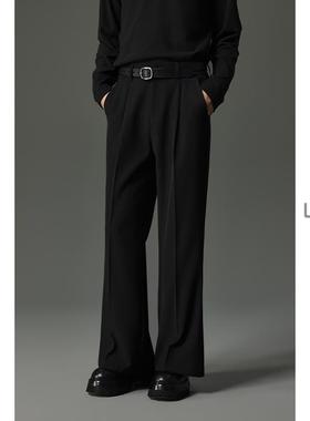 w2x2025冬季新款厚款男士休闲裤时尚喇叭裤垂坠感直筒宽松长裤子