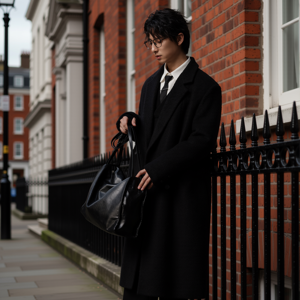 w2x潮流男装双面羊毛呢大衣男生秋冬季加厚冬装外套中长款风衣男