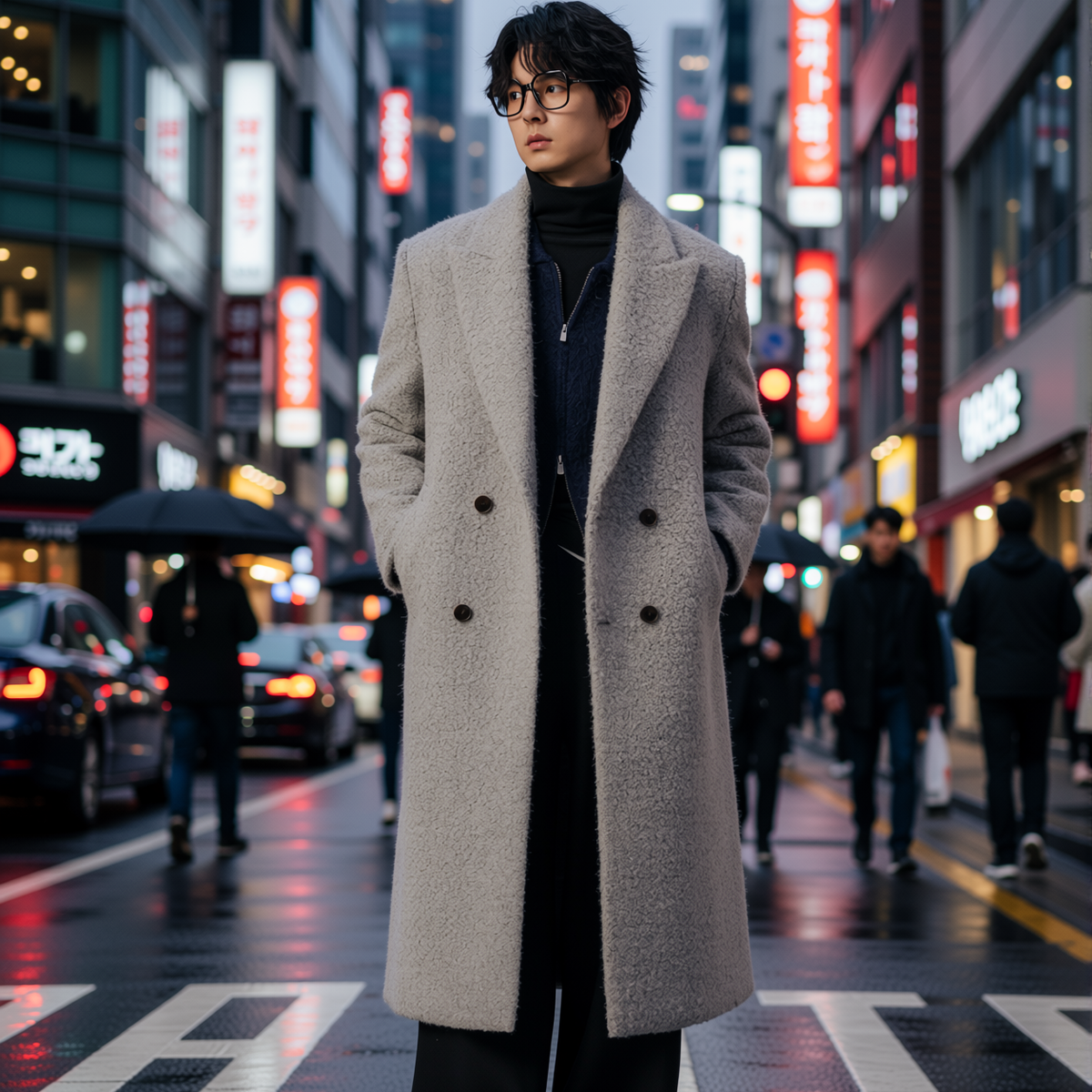 w2x气质毛呢大衣男士加厚秋冬季冬装风衣中长款西装双面呢子外套