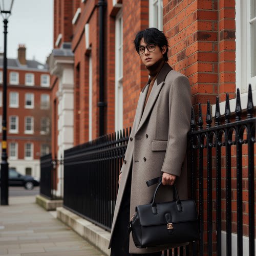 w2x毛呢外套男士秋冬季西装加厚男装风衣中长款冬装单面呢大衣男