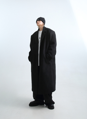 「GRNL」原创复古建筑廓形外套 OVERSIZE直角垫肩长款呢大衣男女