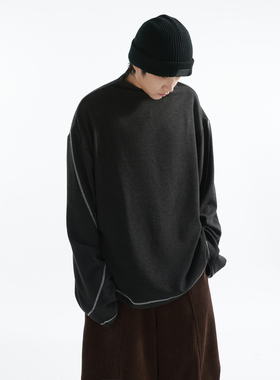 「GRNL」线迹领域 280克双面华绒明线针织半高领基础打底长袖TEE