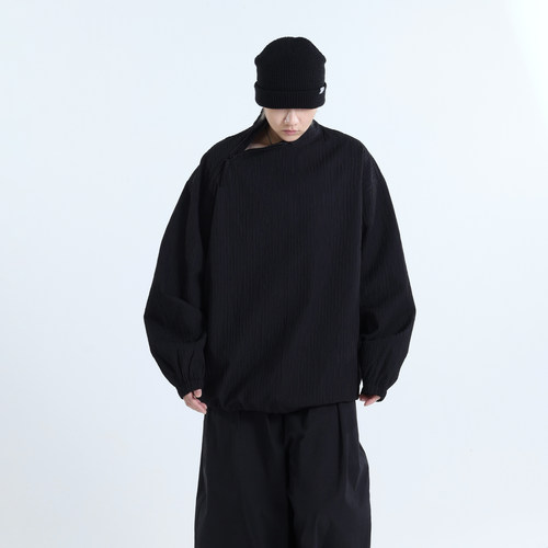 褶皱肌理暗纹提花立领夹克衬衫