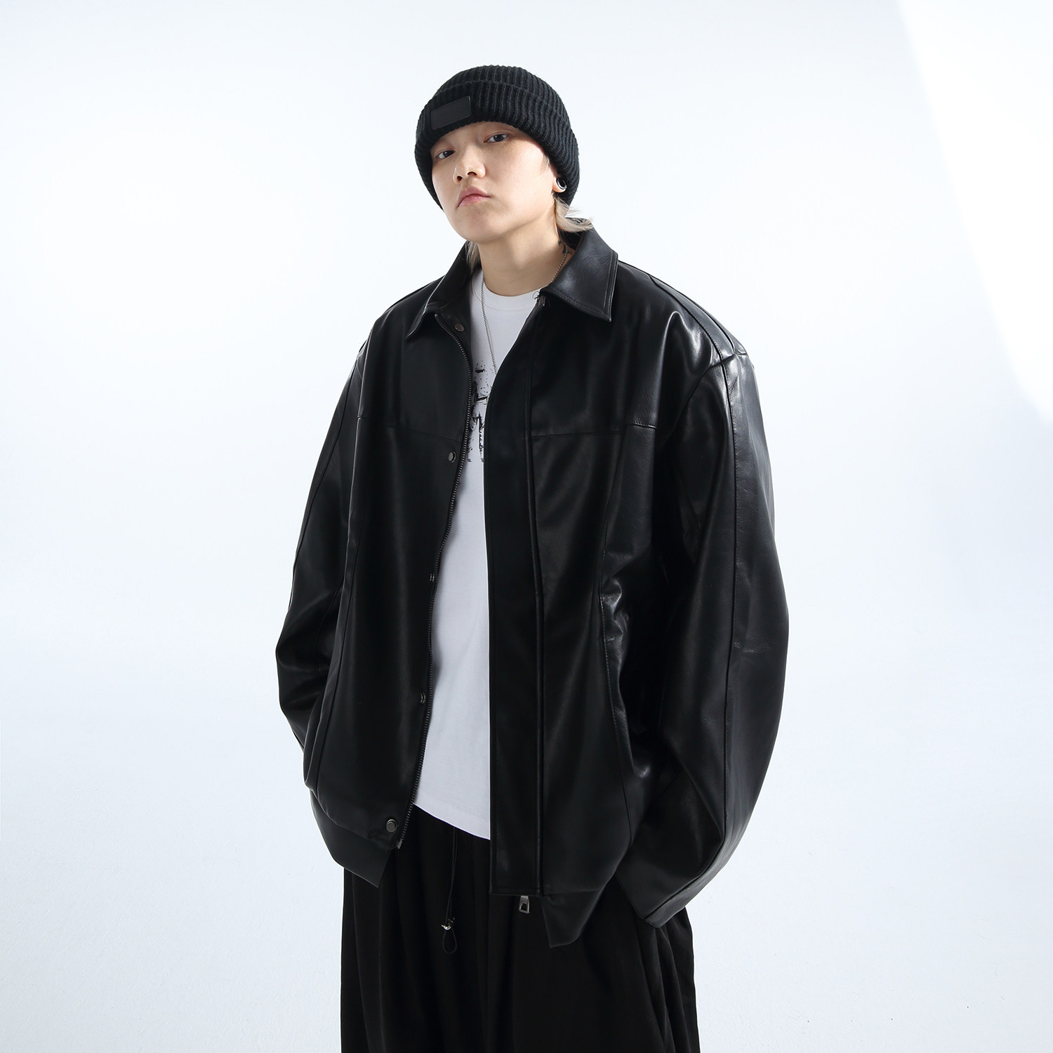 复古水洗做旧机车皮衣夹克大外套