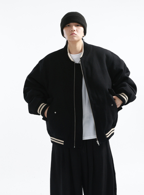 「GRNL」热血棒球社 重磅800G羊毛呢夹棉经典廓形飞行员夹克外套