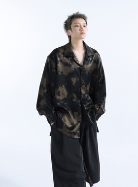 「GRNL」暗棕泼墨 复古文艺大廓形宽松衬衫男女