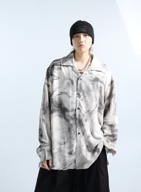 「GRNL」烟波浩渺 原创设计复古晕染灰色男女宽松廓形长袖大衬衫