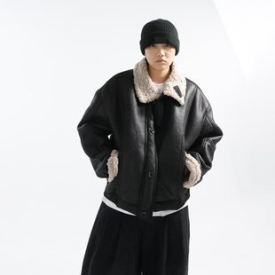 GRNL 旷野游猎 冬季加厚麂皮毛一体羊羔绒可翻立领大廓形夹克外套