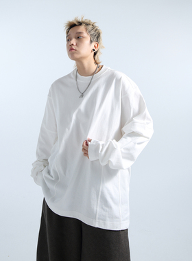 「GRNL」重磅高密精梳棉 立裁弧形肩一体袖无缝拼接大廓形T恤男女