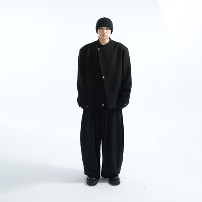 新中式斜门襟西装廓形垫肩夹克