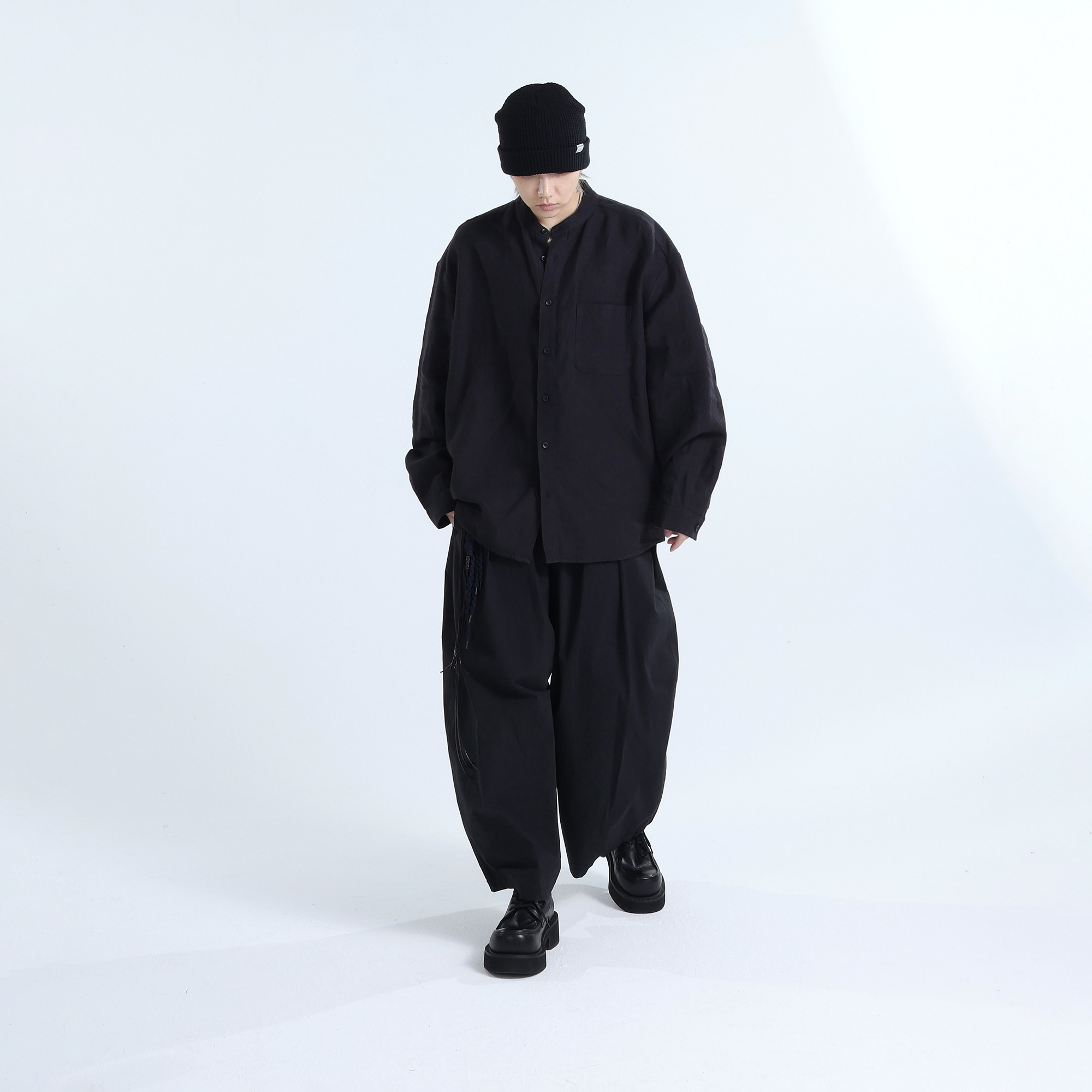 GRNL 立领亚麻褶皱肌理cleanfit垂感男女大廓形衬衫 素简老钱质感